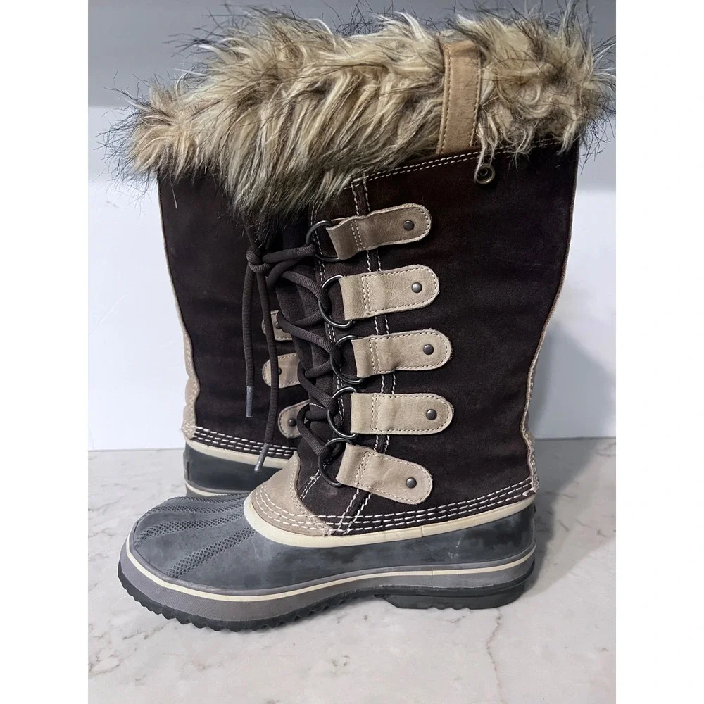 Sorel Women's Joan of Arc Boots Waterproof Fur Trimmed Lace Up Size 8‎ (READ)